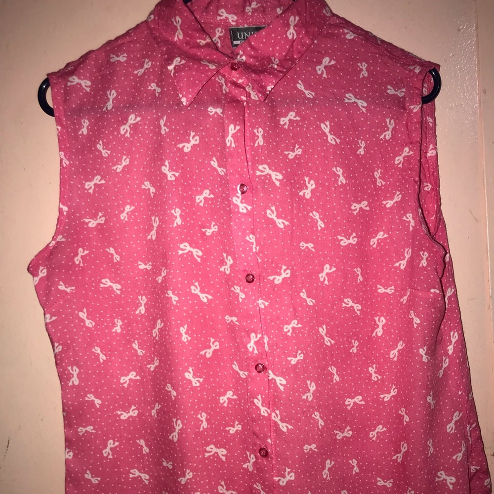 Red Button Down Blouse With Knot Pattern